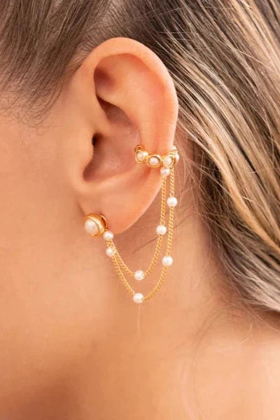 E - Arete y Earcuff 2 en 1 con Perlas